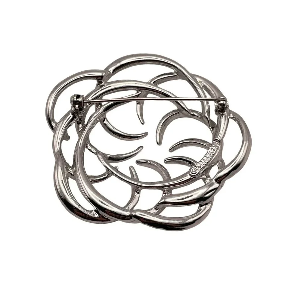 Sarah Coventry Tailored Swirl Pin Brooch Silver Tone Textured Vintage‎ Open Work
